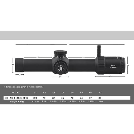 DISCOVERYOPT ED-AR 1-8X24SFIR FFP-MRAD LPVO Diameter:34MM Optics Scope