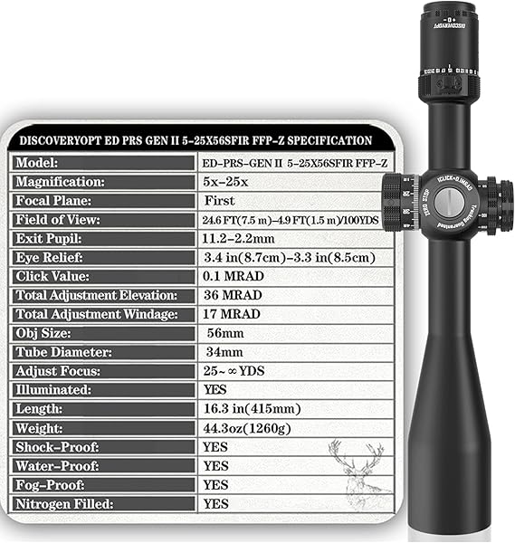 ED-PRS GENⅡ 5-25X56SFIR FFP-MRAD/MOA-ZERO STOP Durchmesser: 34MM Optik Zielfernrohre