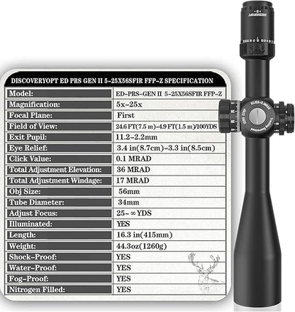 ED-PRS GENⅡ 5-25X56SFIR FFP-MRAD/MOA-ZERO STOP  Diameter:34MM Optics Scopes