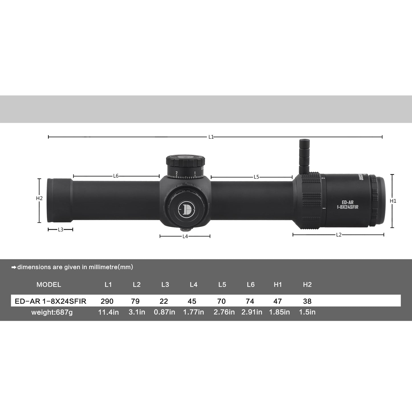 ED-AR 1-8X24SFIR FFP-MIL Diameter:34MM Optics Scope