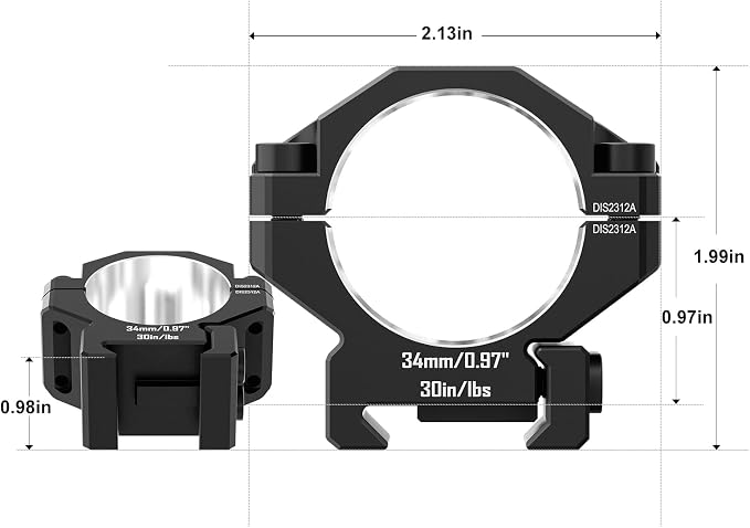 DISCOVERYOPT 7075 Aluminum Scope Rings – 25.4mm/30mm/34mm Tube | Fits 0.97"/1.26"/1.45" Scope Mount for Picatinny Rail