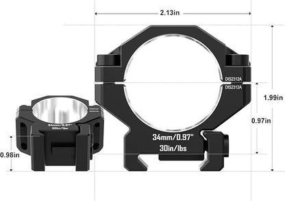 DISCOVERYOPT 7075 Aluminum Scope Rings – 25.4mm/30mm/34mm Tube | Fits 0.97"/1.26"/1.45" Scope Mount for Picatinny Rail