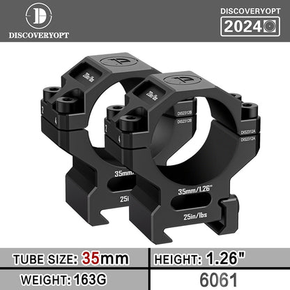 DISCOVERYOPT 6061 Aluminum Scope Rings – 25.4mm/30mm/34mm/35mm Tube | Fits 0.97"/1.26"/1.45" Scope Mount for Picatinny Rail