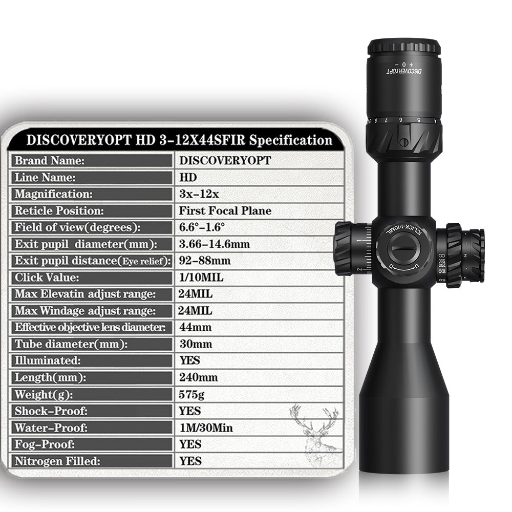 DISCOVERYOPT HD 2-12X24SFIR FFP-MIL Tube Diameter:30MM Short Optics Scope