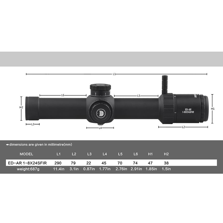 DISCOVERYOPT ED-AR 1-8X24SFIR FFP-MRAD LPVO Diameter:34MM Optics Scope