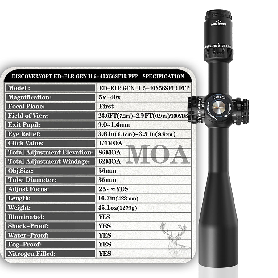 DISCOVERYOPT ED-ELR GEN II 5-40X56SFIR FFP-MRAD/MOA-Z Diameter:35MM Optics Scope