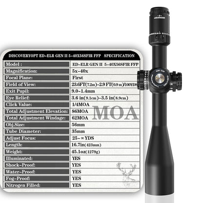 DISCOVERYOPT ED-ELR GEN II 5-40X56SFIR FFP-MRAD/MOA-Z Diameter:35MM Optics Scope