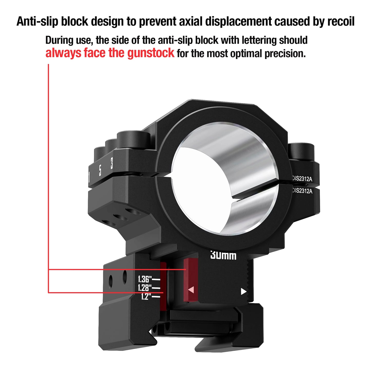 DISCOVERYOPT Adjustable Scope Rings – 25.4mm/30mm Tube | 6-Level Height (1.2"-1.4") | 6061 Aluminum Mount for Picatinny Rail
