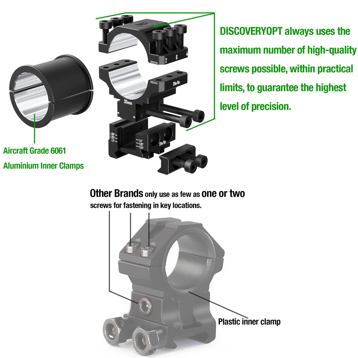 DISCOVERYOPT Adjustable Scope Rings – 25.4mm/30mm Tube | 6-Level Height (1.2"-1.4") | 6061 Aluminum Mount for Picatinny Rail