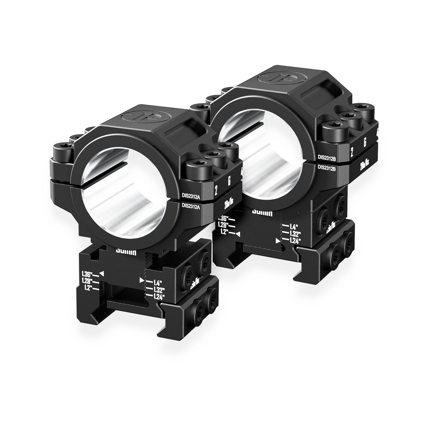 DISCOVERYOPT Adjustable Scope Rings – 25.4mm/30mm Tube | 6-Level Height (1.2"-1.4") | 6061 Aluminum Mount for Picatinny Rail