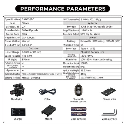 DISCOVERYOPT DND350BC Digital Night Vision Scope – | High-Resolution Night Vision Optics with Laser Rangefinder &amp; Ballistic Calculator