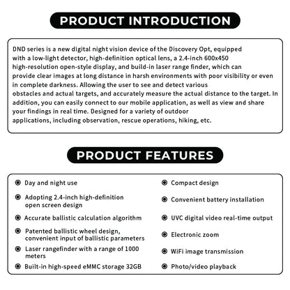 DISCOVERYOPT DND350BC Digital Night Vision Scope – | High-Resolution Night Vision Optics with Laser Rangefinder &amp; Ballistic Calculator