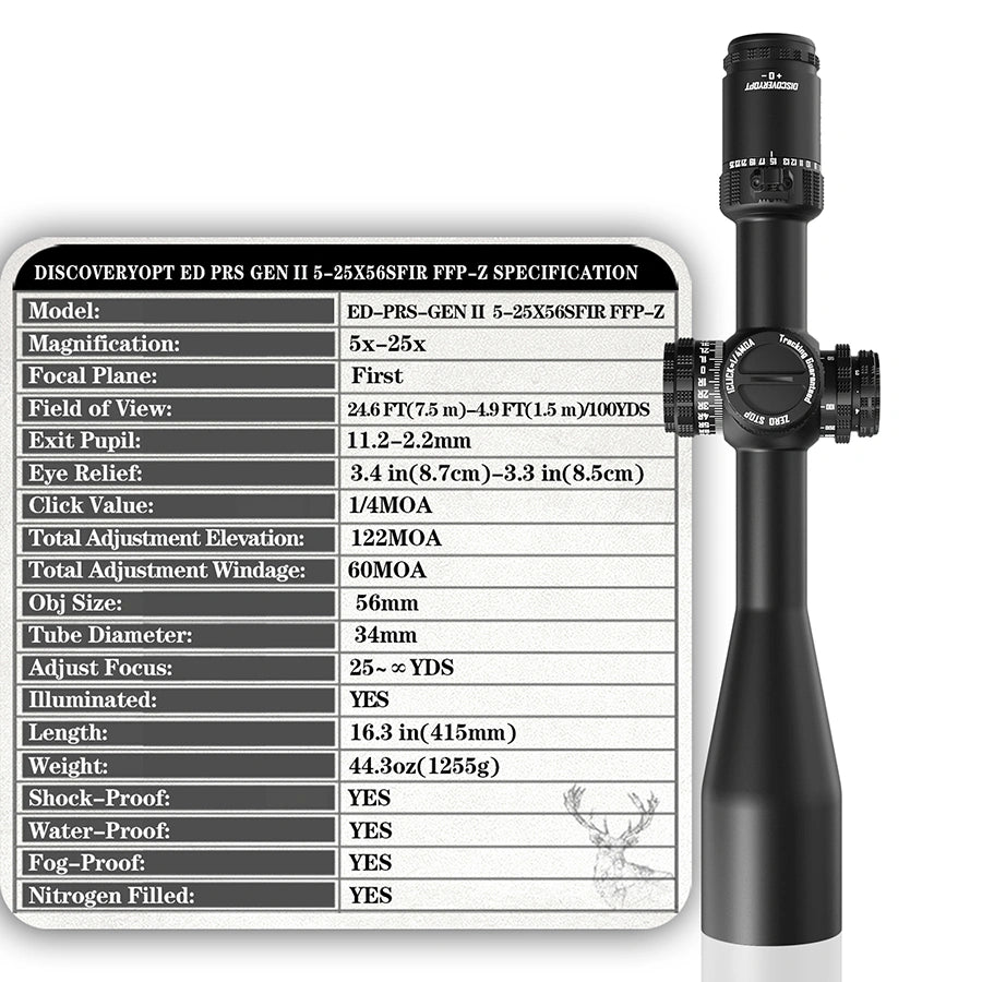 ED-PRS GENⅡ 5-25X56SFIR FFP-MRAD/MOA-ZERO STOP  Diameter:34MM Optics Scopes