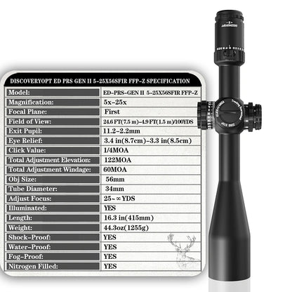 ED-PRS GENⅡ 5-25X56SFIR FFP-MRAD/MOA-ZERO STOP Durchmesser: 34MM Optik Zielfernrohre