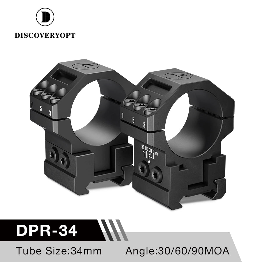 DISCOVERYOPT Heavy Duty Angle-Adjustable 30/60/90 MOA Scope Rings – Fits 30 or 34mm Tube | 1.35" Height | Picatinny Rail Compatible
