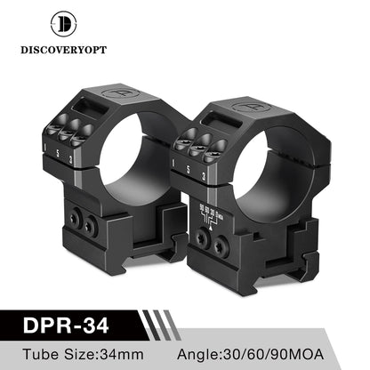 DISCOVERYOPT Heavy Duty Angle-Adjustable 30/60/90 MOA Scope Rings – Fits 30 or 34mm Tube | 1.35" Height | Picatinny Rail Compatible