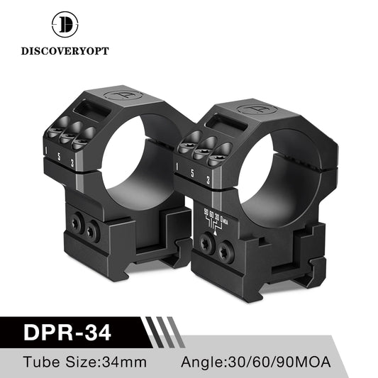 DISCOVERYOPT Heavy Duty Angle-Adjustable 30/60/90 MOA Scope Rings – Fits 30 or 34mm Tube | 1.35" Height | Picatinny Rail Compatible