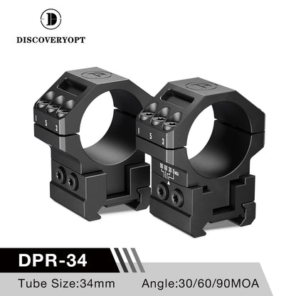 DISCOVERYOPT Heavy Duty Angle-Adjustable 30/60/90 MOA Scope Rings – Fits 30 or 34mm Tube | 1.35" Height | Picatinny Rail Compatible