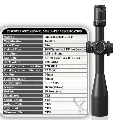 XED 6-36X56SFIR FFP-MRAD/MOA-ZERO STOP Diameter:35MM Optics Scopes