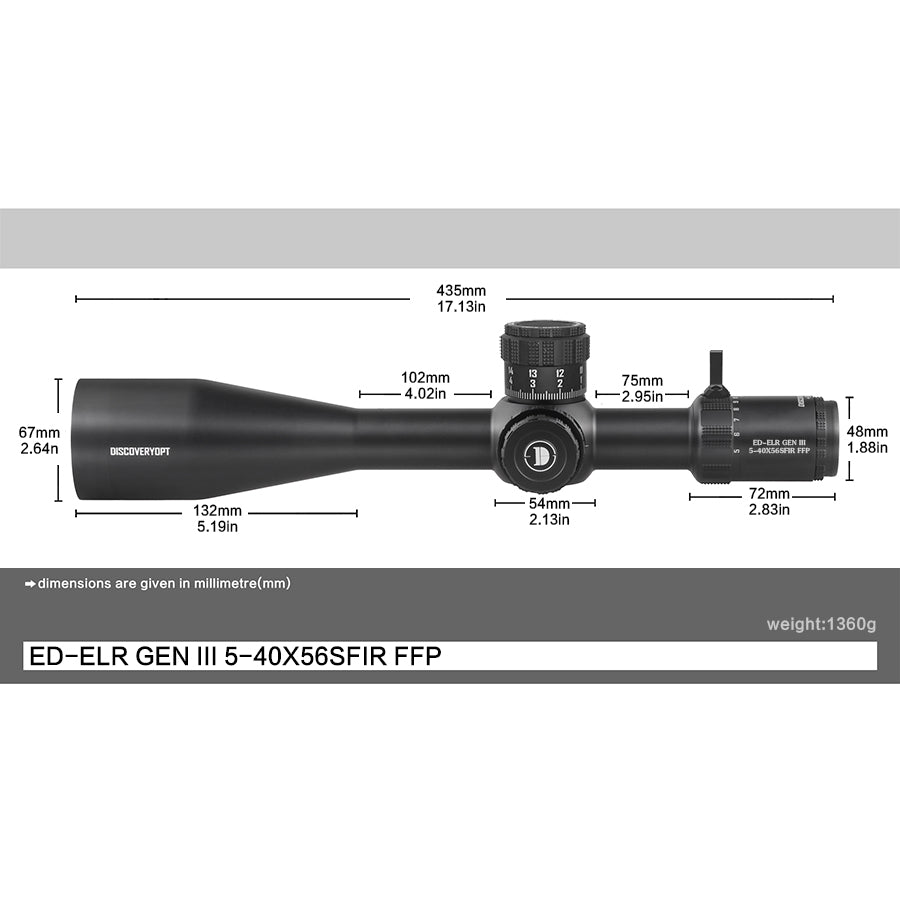 DISCOVERYOPT ED-ELR GEN III 5-40X56SFIR FFP-MRAD/MOA-Z Diameter:35MM Optics Scope